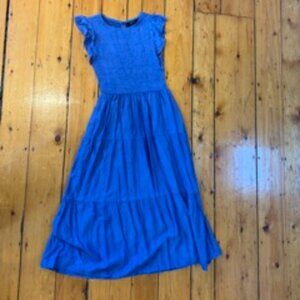 Dusty Blue Waist Tiered Midi Dress